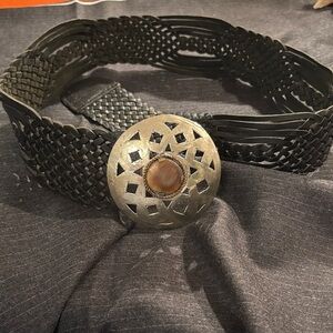 Artisan Black Woven Belt with Silver Accent